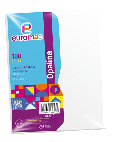 Cartulina Opalina Euromac Blanca 225G C/100