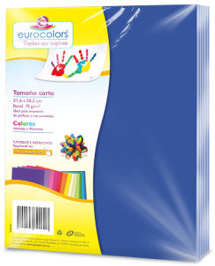 Hojas De Colores Carta Eurocolors Azul Intenso C/100