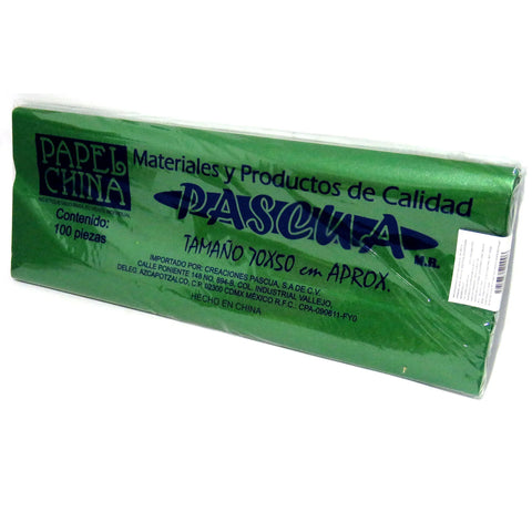 Papel China 50X75 Pliego C/100 Verde Metálico Pascua