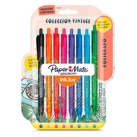 Bolígrafo Paper Mate Kilométrico 100 Retráctil Fino Vintage C/8