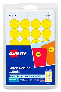 Etiqueta Avery Redonda 3/4" Amarillo C/1008 2104