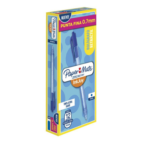 Bolígrafo Paper Mate Kilométrico 100 Retráctil Fino Azul C/12