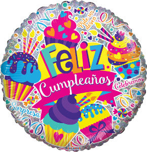 Globo Metálico 18H Feliz Cumple Cupcakes