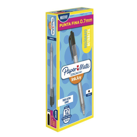 Bolígrafo Paper Mate Kilométrico 100 Retráctil Fino Negro C/12