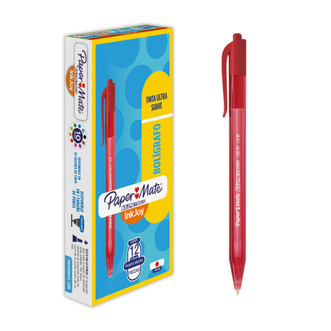 Bolígrafo Paper Mate Kilométrico 100 Retráctil Fino Rojo C/12