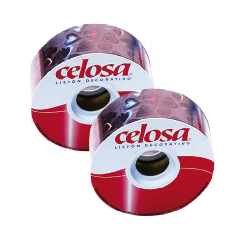 Listón Celosa 95A #9 Holográfico Corazón Rojo
