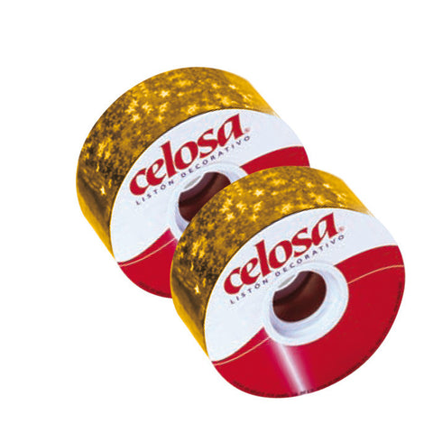 Listón Celosa 96A #9 Holográfico Estrella Oro