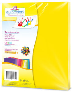 Hojas De Colores Carta Eurocolors Amarillo Brillante C/100