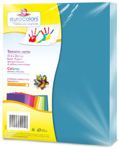 Hojas De Colores Carta Eurocolors Azul Celeste C/100