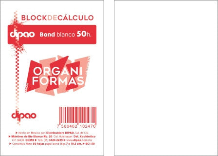 Block De Cálculo Blanco Organiformas 1/8 50H C/10