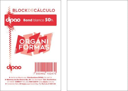 Block De Cálculo Blanco Organiformas 1/8 50H C/10