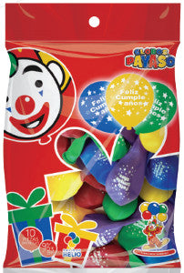 Globo Payaso No 9 Surtido Feliz Cumpleaños C/10