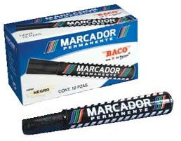 Marcador Permanente Baco Plástico Negro C/12