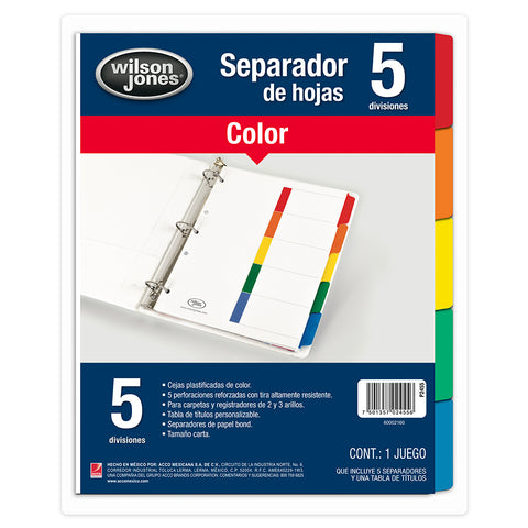 Separador Wilson Jones C/5 Sin Números P2455