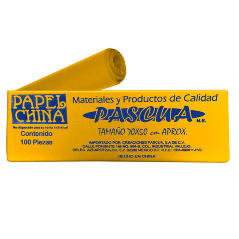 Papel China 50X75 Pliego Pascua C/100 Amarillo Mango