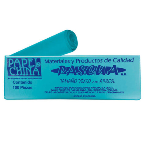 Papel China 50X75 Pliego Pascua C/100 Azul Turqueza