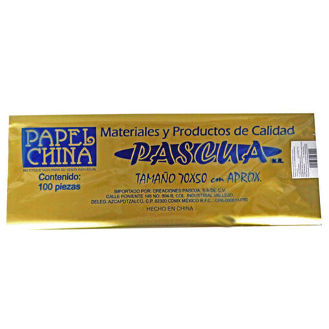 Papel China 50X75 Pliego C/100 Dorado Metálico Pascua